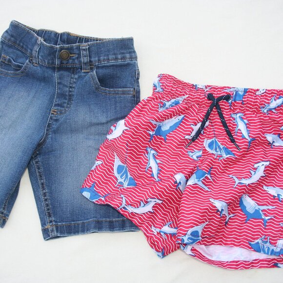 BOYS Sz 5 SWIMMING TRUNKS & DENIM SHORTS LOT of 2 KIDS SUMMER SET PLAY - Picture 4 of 4